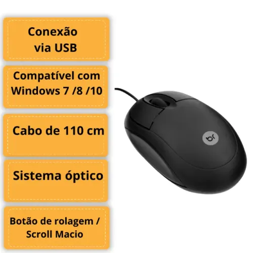 Mouse com fio Standard Preto USB