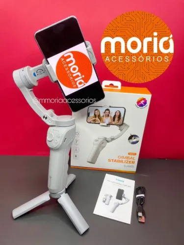 Gimbal Estabilizador Portátil de 3 Eixos com Tripé de Aderência para Celular, Smartphone