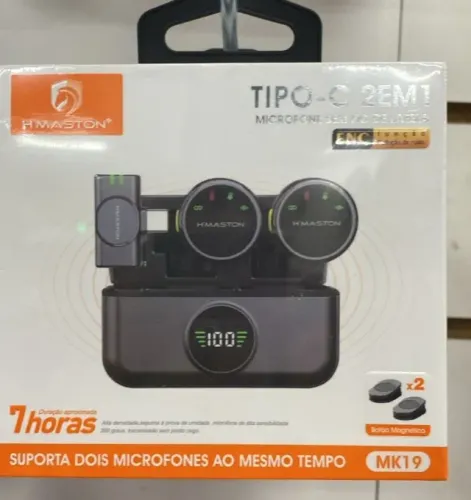 Microfone Lapela Duplo Tipo-C Para Celular Sem Fio Redução de Ruído -Estojo - Loja Coimbra