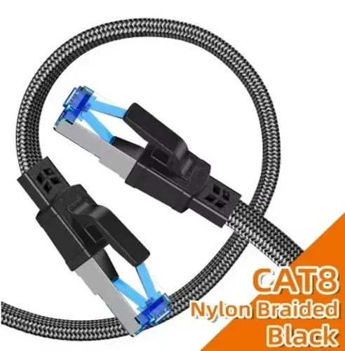 Cabo de rede Ethernet 1,5m em Nylon de Alta Velocidade Cat 8 