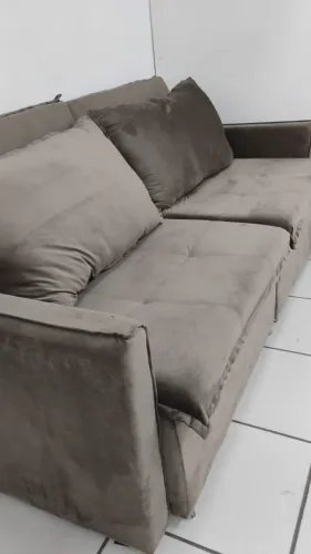 Sofá Reclinável Suede Bege 4 Lugares