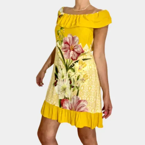 vestido curto amarelo farm p