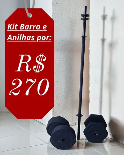 Kit Barra e Anilhas p/ Academia ou Treino em casa. Anilhas feitas de cimento.