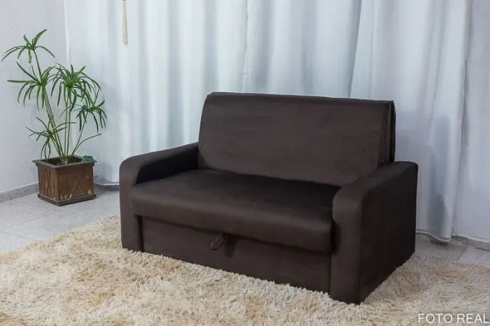 Sofá Cama Casal com Baú Suede Marrom