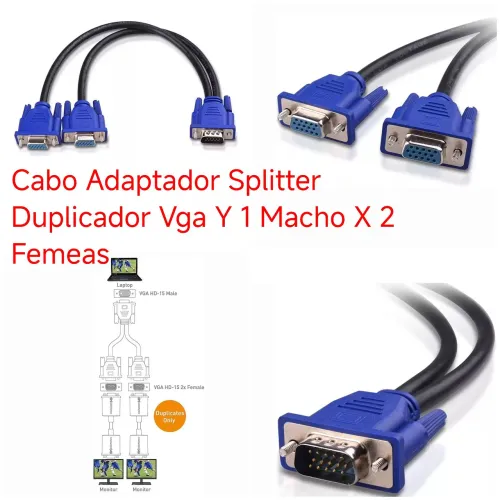 Cabo Adaptador Splitter Duplicador Vga Y 1 Macho X 2 Femeas