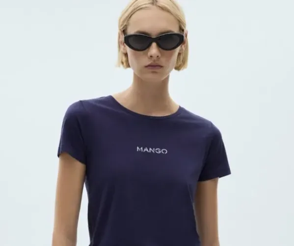 Camiseta Mango Slim Aplicação Logo Azu