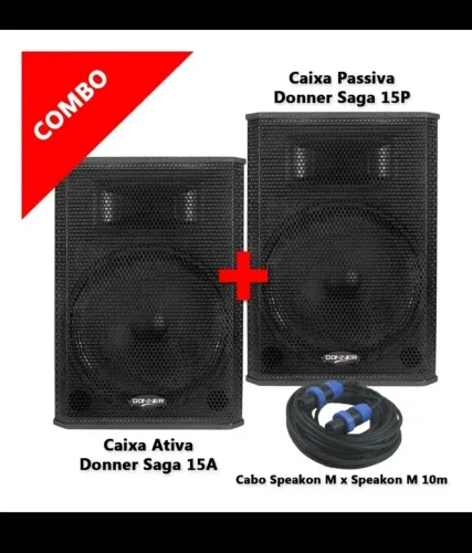 Kit Caixa Ativa + Passiva Donner Saga 15 + Brinde Preto