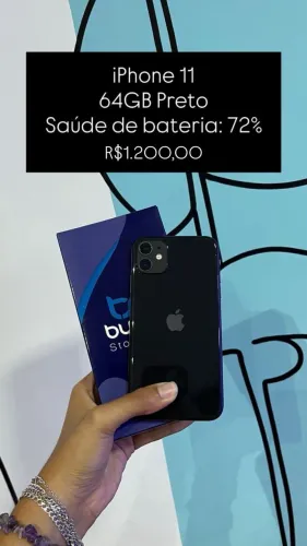 Aparelho Seminovo: iPhone 11 64GB Bateria 72%- R$ 1.200,00