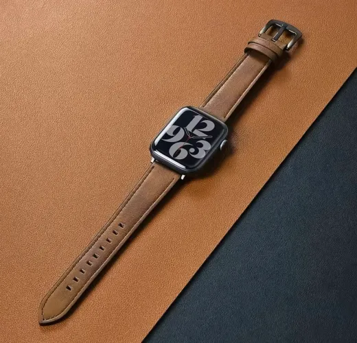 Pulseira Apple Watch Couro Sintético Marrom Claro 42, 44, 45, 46, 47 e 49mm