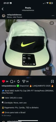 BONÉ NIKE FLY AW84 DRI FIT ORIGINAL PRETO/VERDE