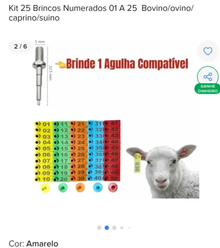 2 Kits de 25 brincos Numerados 01 a 25 bovino/ caprino/ suíno 