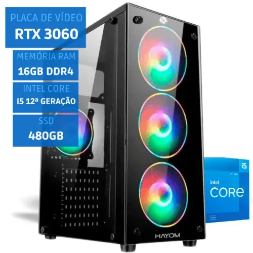 PC Gamer Intel Core i5 12400F -RTX 3060 8Gb -16Gb DDR4 SSD 480Gb Loja Coimbra Computadores