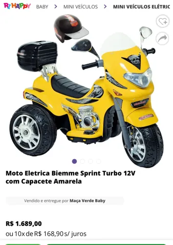 Moto Eletrica Biemme Sprint Turbo 12V com Capacete Amarela