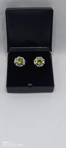 Brinco de Prata 950 com pedra Peridoto.