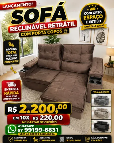 Sofá novo na promoção hoje retrátil reclinável porta copos