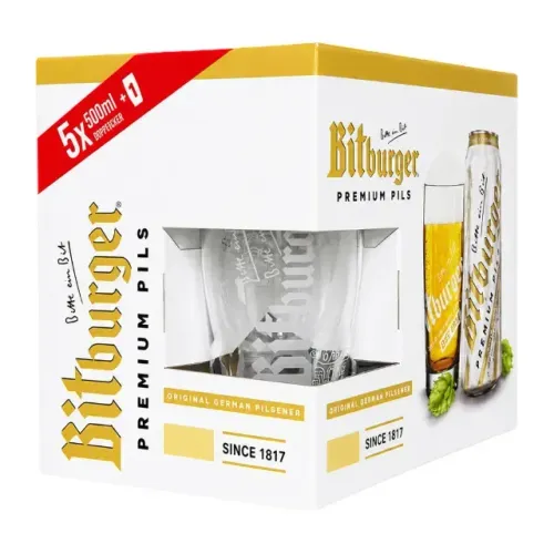 Kit Cerveja Bitburger 5X500ml e Copo