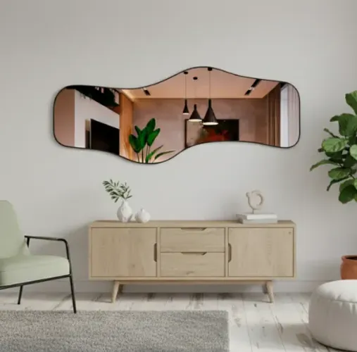 Espelho Orgânico Moldura Couro Horizontal newstyle 150x50cm