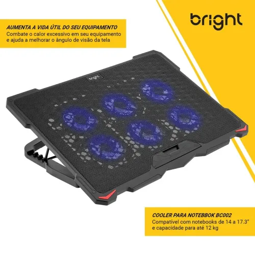 Suporte Cooler para Notebook até 17.3" com 6 Fans, LED e 4 Níveis de Ajuste de Altura