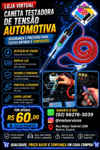 Caneta Testadora de Tensão Automotiva - Display LCD (5V a 120V)