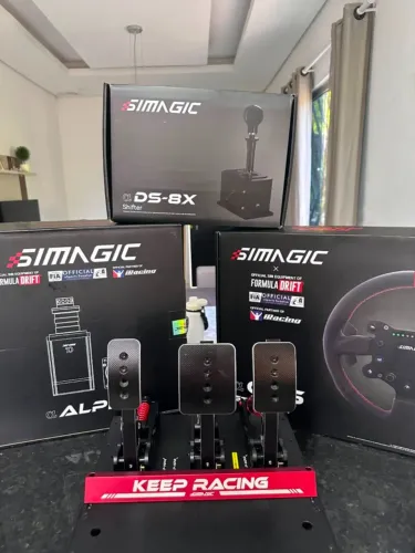 Kit Simagic Alpha 15Nm Direct Drive + Pedal P1000 + Volante GTS Couro + Câmbio DS-8X