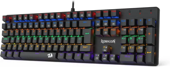 TECLADO MECÂNICO GAMER REDRAGON VALHEIM ILUMINAÇÃO RAINBOW PRETO SWITCH BROWN K608-R (PT-B