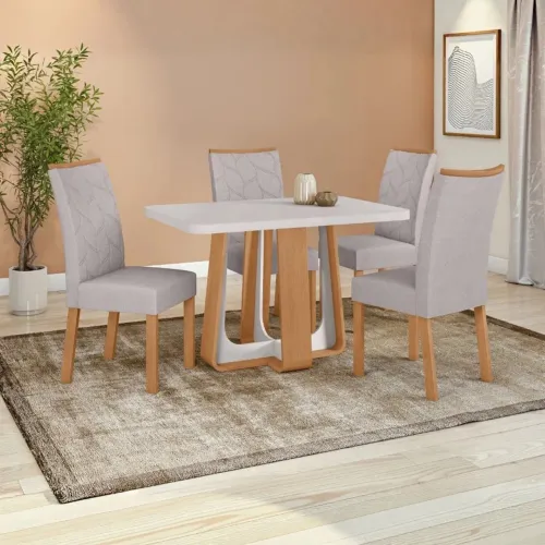 Conjunto de Mesa Sintonia Lopas 120cm com 04 Cadeiras Rayla - Entrega Imediata;
