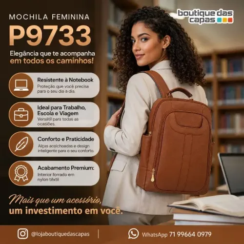 MOCHILA FEMININA P9733 PARA NOTEBBOK FACULDADE VIAJEM TREINO