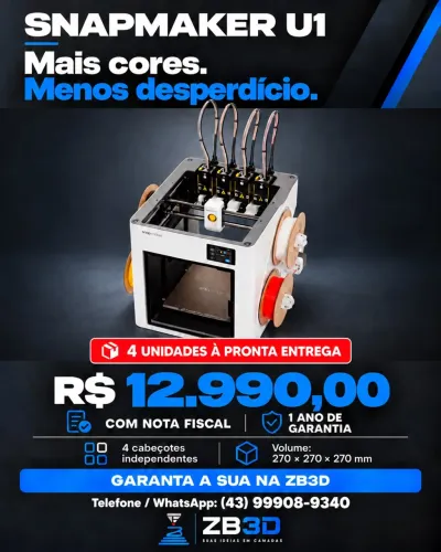 Snapmaker U1 - Impressora 3D 4 Cores | Pronta Entrega, Nota Fiscal e 1 Ano de Garantia