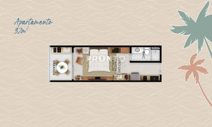 Flat com 1 quarto em Muro Alto