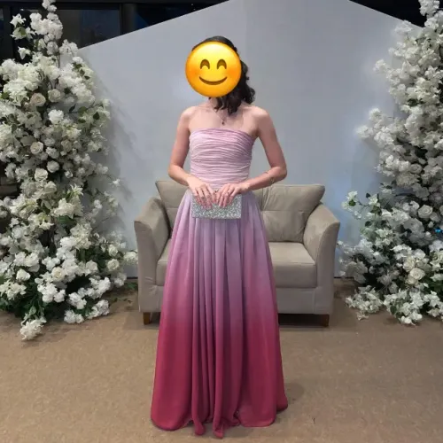Vestido rosa degradê com fenda