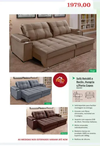 Sofá retrátil reclinável Hungria , entrega e monta, super promoção 