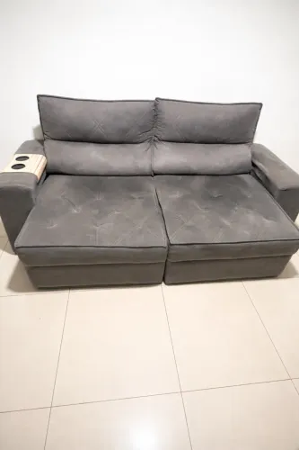 Sofá Retrátil Cinza 4 Lugares