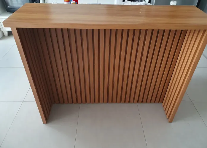 Painel Ilha Ripado Bancada Cozinha Premium Moderna Nesher 120cm MDF Cor Marrom Freijó