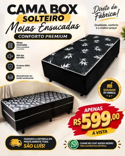 Cama Box Solteiro Conjugada de Molas Ensacadas Nova - Direto da Fábrica!<br>