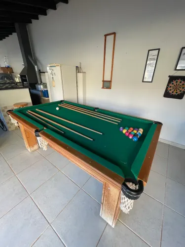 Mesa de Sinuca/Bilhar 7 Pés em Ardósia - Madeira Maciça, Completa e Impecável