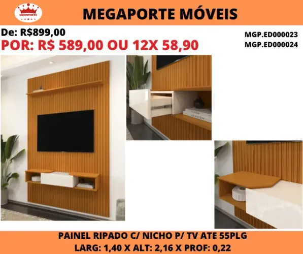 Painel Ripado 1,40 com Nicho para Tv 55Plg