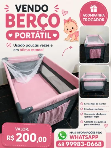 Berço portátil em ótimo estado,usado poucas vezes. Compacto e ideal para qualquer lugar,