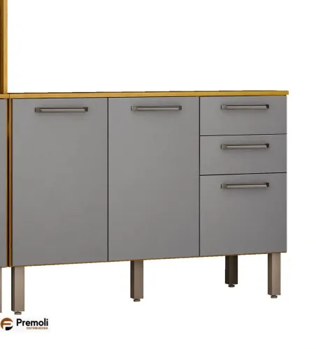 BALCÃO MALTA 3 PORTAS DETALHE CINZA NOVO
