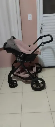 Carrinho de Bebê Cosco Kids Travel System Poppy Trio - Rosa Mescla (com Bebê Conforto)