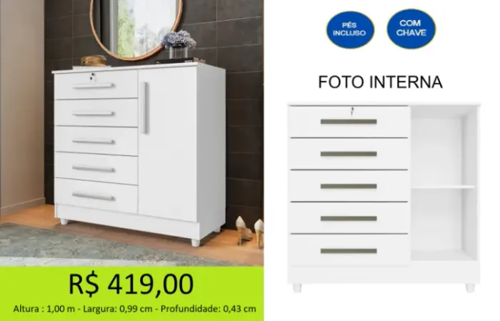 COMODA COM SAPATEIRA - DISPONIVEL EM 4 CORES = RETIRE HOJE
