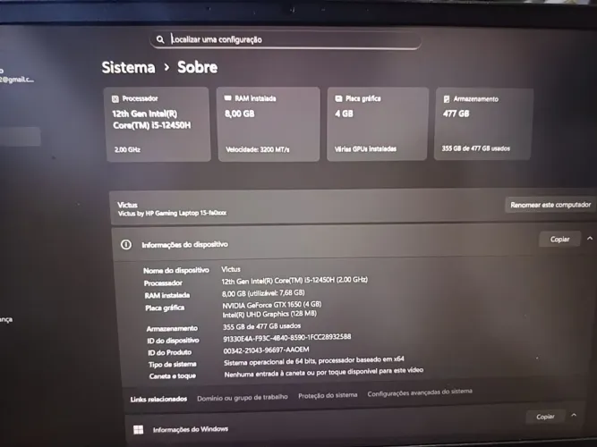 HP VICTUS <br>I5 12 GERAÇÃO <br>8GB RAM<br>GTX 1650 <br>POR APENAS 3000!!!