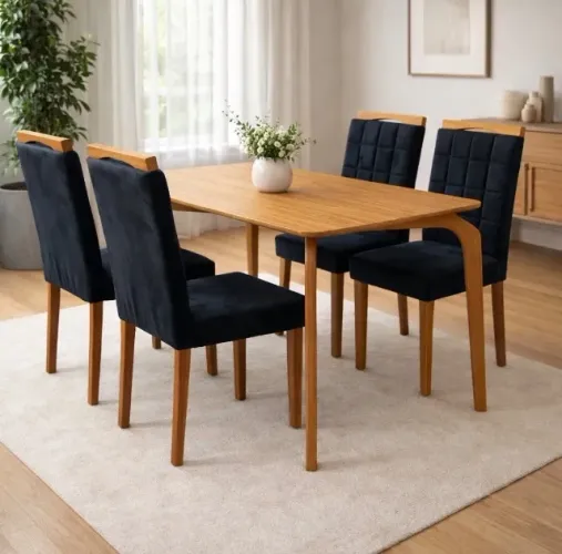 Conjunto de Jantar Malibu 120 com 4 Cadeiras em Veludo