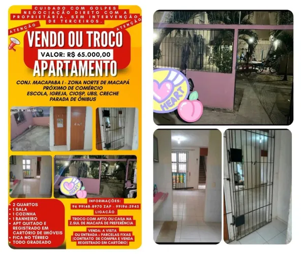 Vendo ou troco apartamento R$ 65.000,00