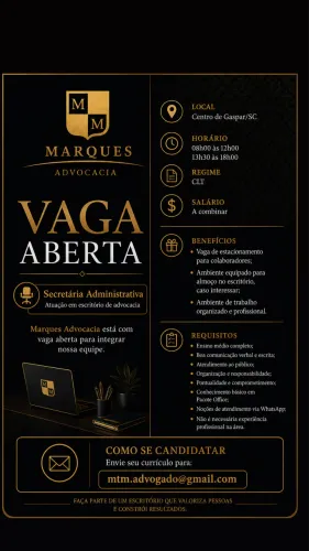 Vaga secretária em Gaspar