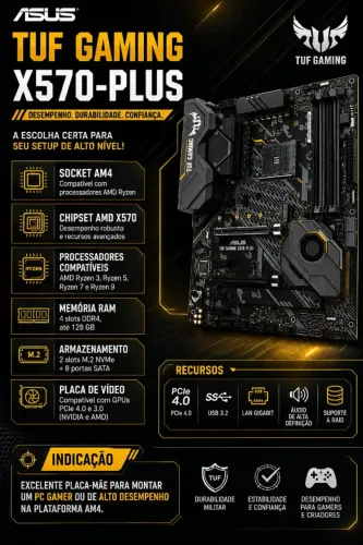 Placa-mãe ASUS TUF Gaming X570-Plus, DDR4, soquete AM4 (AMD)