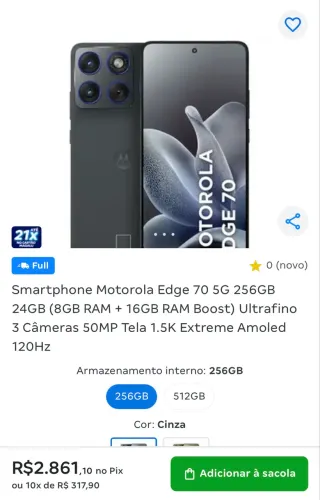 LACRADO - Smartphone Motorola Edge 70 5G - 256GB 24GB, Ultrafino, 3 cameras 50MP