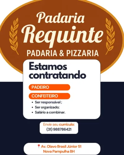 Faça parte do nosso time! Há Vagas para Padeiro e Confeiteiro.