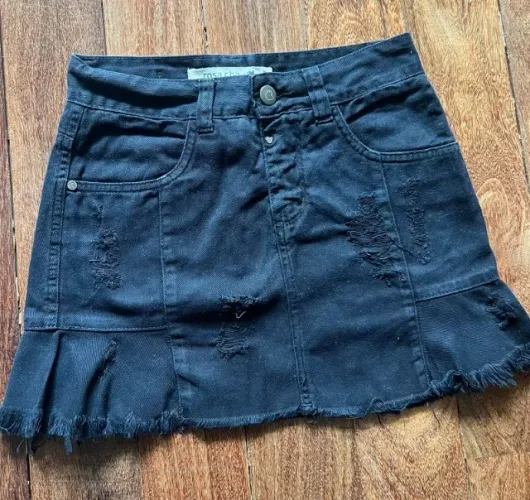 Saia Jeans Rosa Chá Feminina Tam 32 Mini Babado Destroyed Desfiada