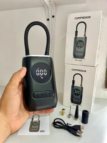 Mini Compressor de Ar Digital Recarregável com LED para Carro, Moto, Bicicleta e Bolas