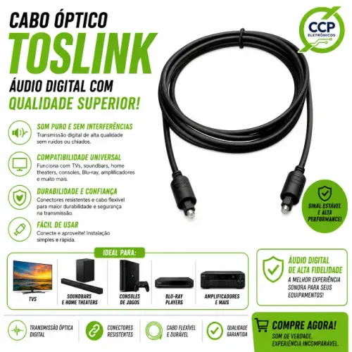 Cabo Óptico Digital Toslink, 1.8 m.